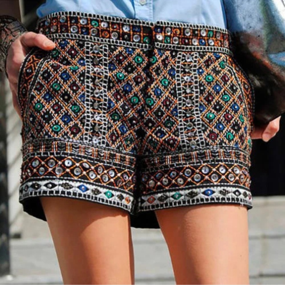 Zara Embellished Multicolor Beaded Shorts